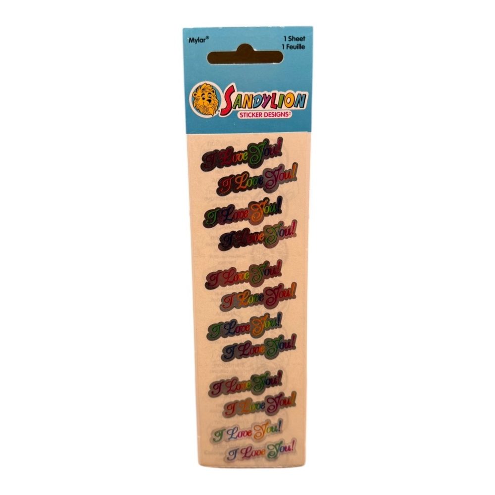 Vintage SandyLion Foiled Mylar stickers I Love You New in Package sealed